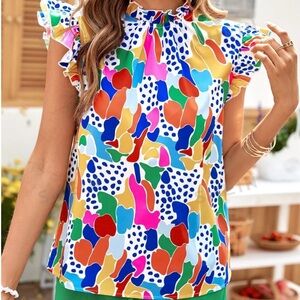 Vibrant Multicolor Ruffle Sleeve Blouse